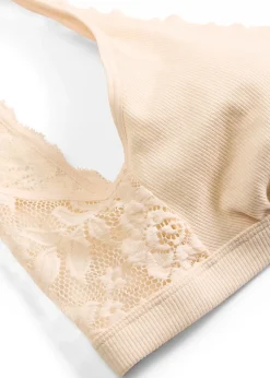 Brassière côtelée avec coton et dentelle