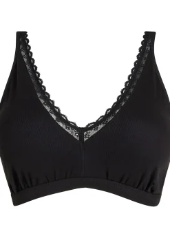 Brassière côtelée avec coton et dentelle