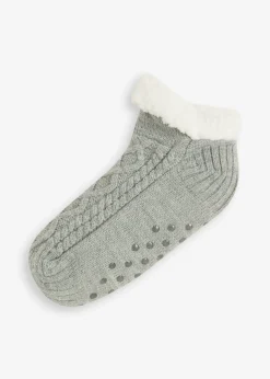 Chaussettes douillettes en maille torsadée avec doublure peluche et semelle antiglisse
