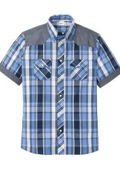 Chemise manches courtes avec empiècements denim