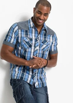 Chemise manches courtes avec empiècements denim