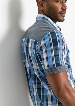 Chemise manches courtes avec empiècements denim