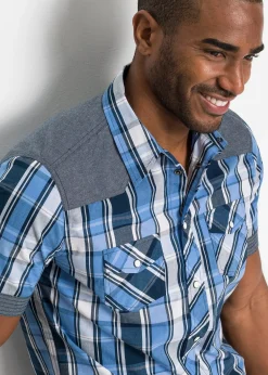 Chemise manches courtes avec empiècements denim