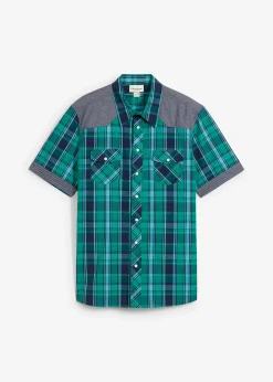 Chemise manches courtes avec empiècements denim