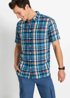 Chemise manches courtes en seersucker 100% coton