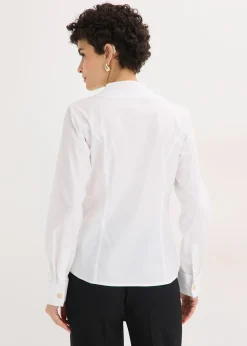 Chemisier à col cygne en popeline extensible légèrement transparente