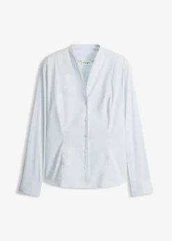 Chemisier à col cygne en popeline extensible légèrement transparente