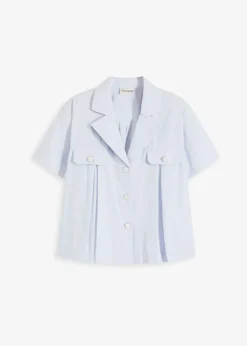 Chemisier cropped à manches courtes en popeline de coton
