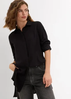 Chemisier long en viscose fluide, fendu sur les côtés