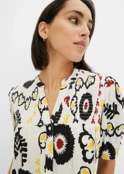 Chemisier manches courtes à détail smocké en viscose fluide