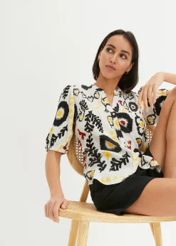 Chemisier manches courtes à détail smocké en viscose fluide