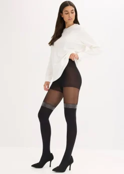 Collant 70den effet faux bas, avec bordure brillante