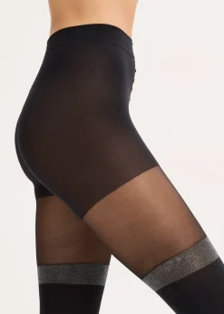 Collant 70den effet faux bas, avec bordure brillante