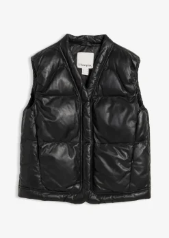 Doudoune sans manches en cuir d’agneau nappa