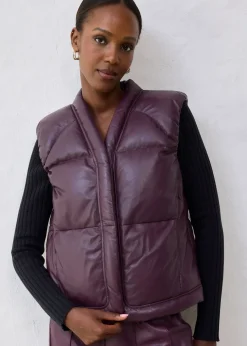 Doudoune sans manches en cuir d’agneau nappa