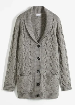 Gilet en maille à col châle et motif torsadé
