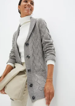 Gilet en maille à col châle et motif torsadé