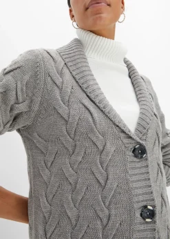 Gilet en maille à col châle et motif torsadé