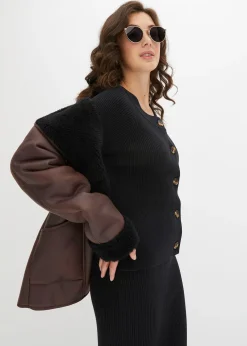 Gilet en maille côtelée, viscose majoritaire