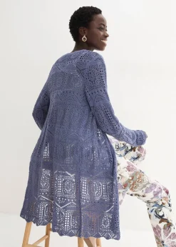 Gilet long en maille ajourée