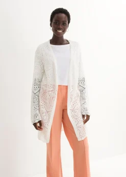 Gilet long en maille ajourée