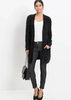 Gilet long en maille duveteuse