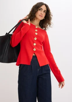 Gilet péplum en maille à boutons décoratifs