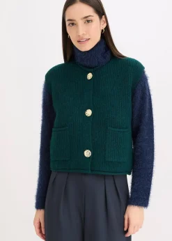 Gilet sans manches en maille à boutons décoratifs