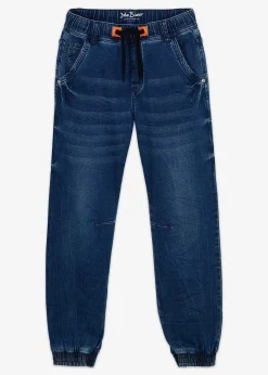 Jean à taille élastiquée en denim sweat, regular et fuselé