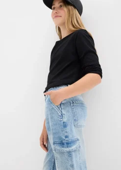 Jean baggy poches cargo, taille mi-haute