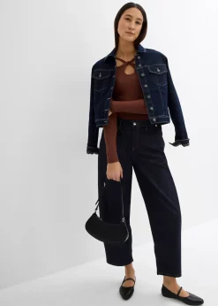 Jean balloon taille mi-haute ultra doux, cropped