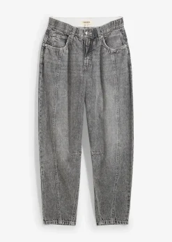 Jean barrel taille mi-haute peu extensible, cropped