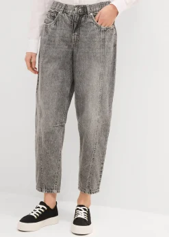 Jean barrel taille mi-haute peu extensible, cropped