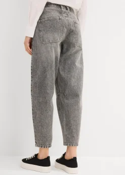 Jean barrel taille mi-haute peu extensible, cropped