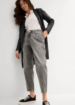 Jean barrel taille mi-haute peu extensible, cropped