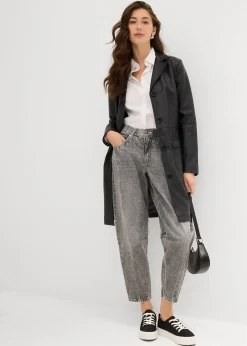 Jean barrel taille mi-haute peu extensible, cropped