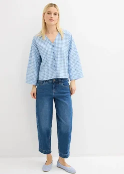Jean barrel taille mi-haute, cropped