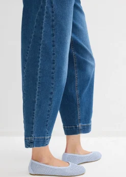 Jean barrel taille mi-haute, cropped