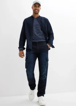 Jean cargo avec doublure thermique en flanelle et taille élastiquée, droit