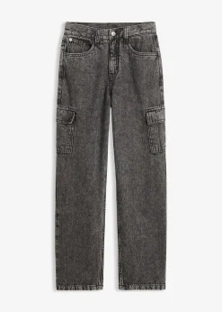 Jean cargo loose à taille réglable, droit