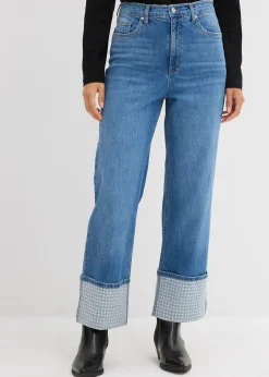 Jean droit à revers, taille haute