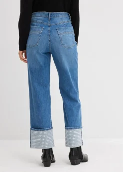 Jean droit à revers, taille haute