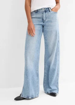 Jean droit et ample, taille mi-haute, peu extensible