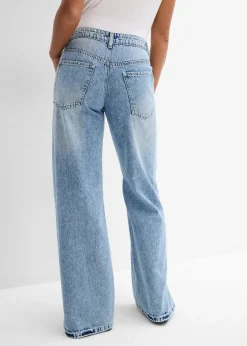 Jean droit et ample, taille mi-haute, peu extensible