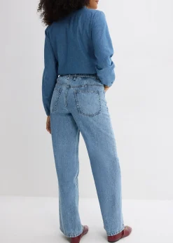 Jean droit et loose, taille mi-haute, coton