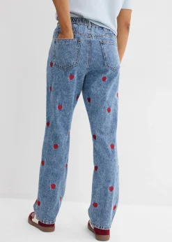 Jean droit et loose, taille haute, coton