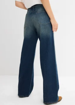 Jean droit et loose, taille haute, peu extensible