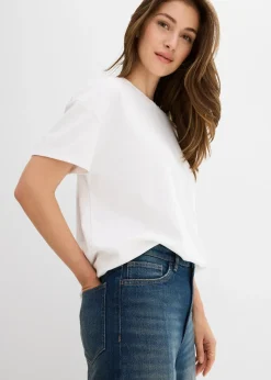 Jean droit et loose, taille haute, peu extensible