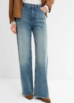 Jean droit et loose, taille haute, peu extensible