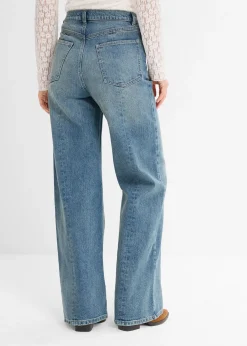 Jean droit et loose, taille haute, peu extensible